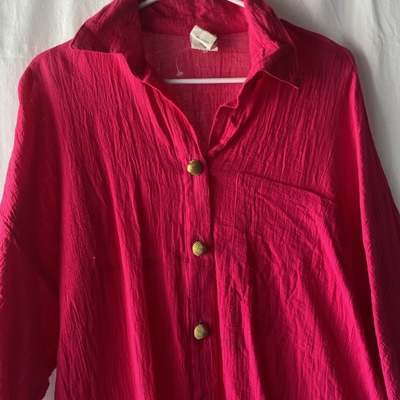 NWT Pacific Connections Pink Linen Gold Seashell Buttons One Size Swim Cover - Picture 12 of 12